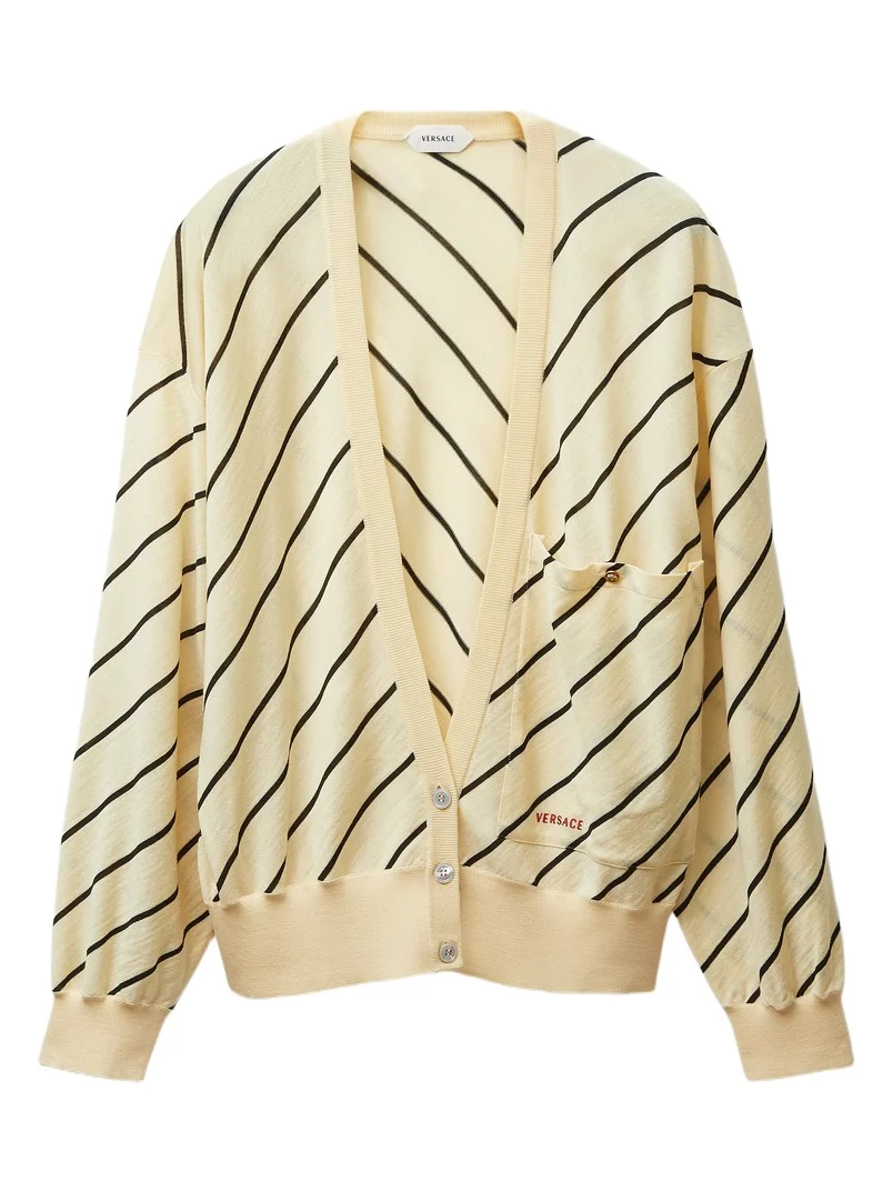 Striped-Intarsia Wool Knit Cardigan