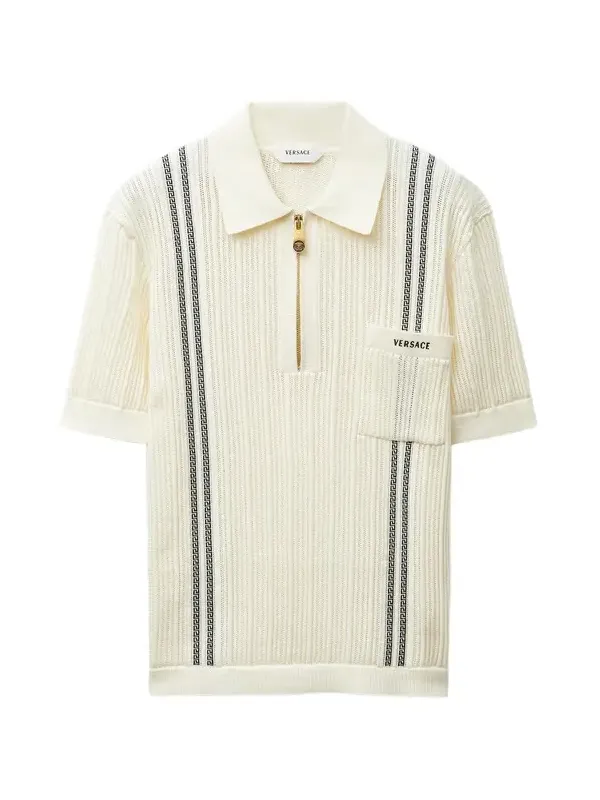 Versace Embroidered-Logo Cotton Knit Polo shirt