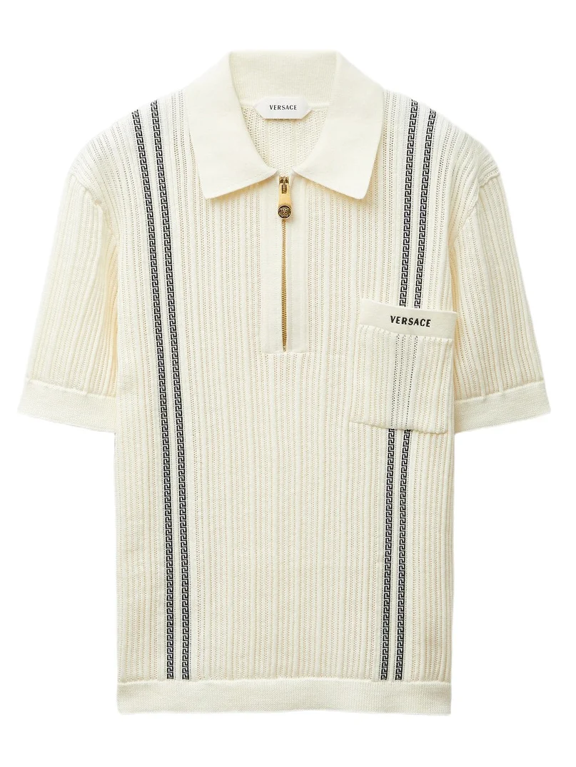 Versace Embroidered-Logo Cotton Knit Polo shirt