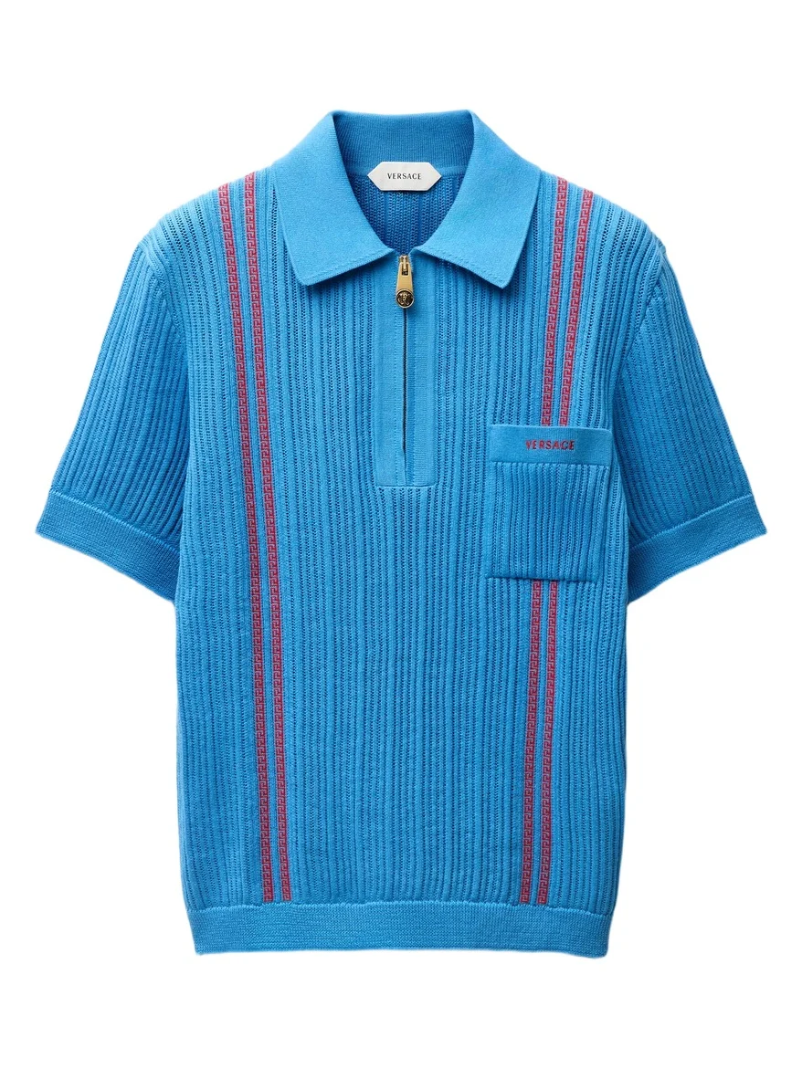 Versace Embroidered-Logo Cotton Knit Polo shirt