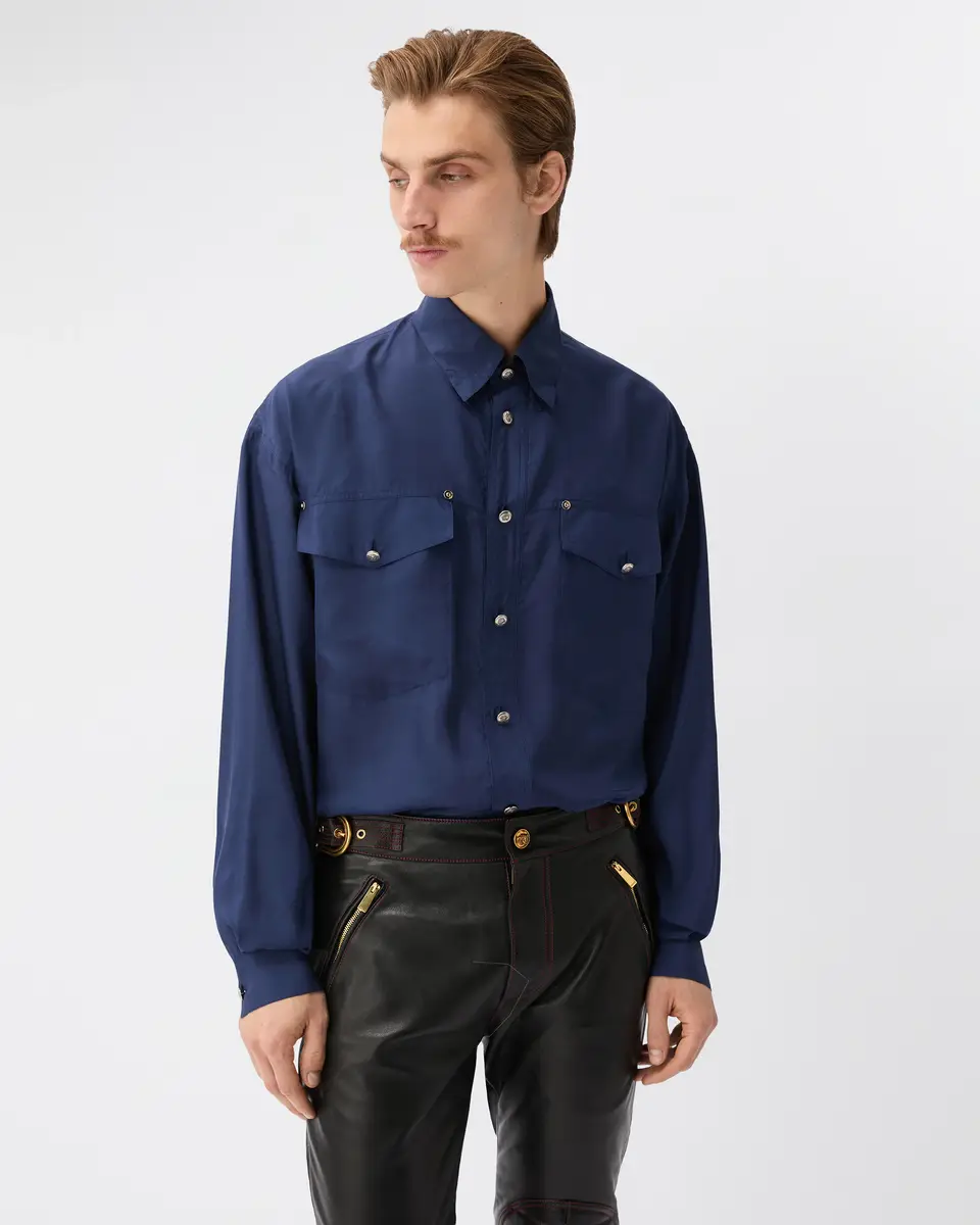 Versace Embroidered-Detail Silk-Poplin Shirt | Thumbnail 2 Versace Embroidered-Detail Silk-Poplin Shirt | Thumbnail 2