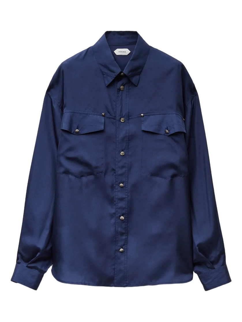 Versace Embroidered-Detail Silk-Poplin Shirt