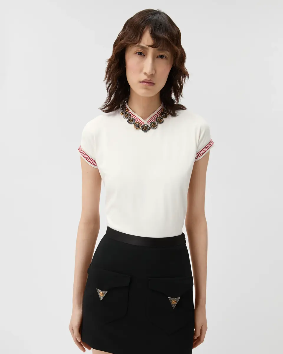 Versace Jacquard Stretch Cotton-Jersey T-Shirt | Thumbnail 2 Versace Jacquard Stretch Cotton-Jersey T-Shirt | Thumbnail 2