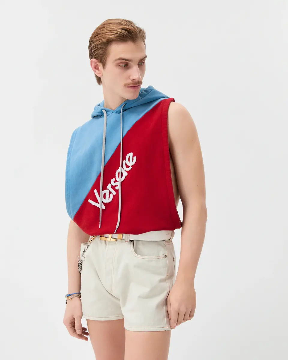 Versace Embroidered Cotton Sleeveless Hoodie | Thumbnail 2 Versace Embroidered Cotton Sleeveless Hoodie | Thumbnail 2