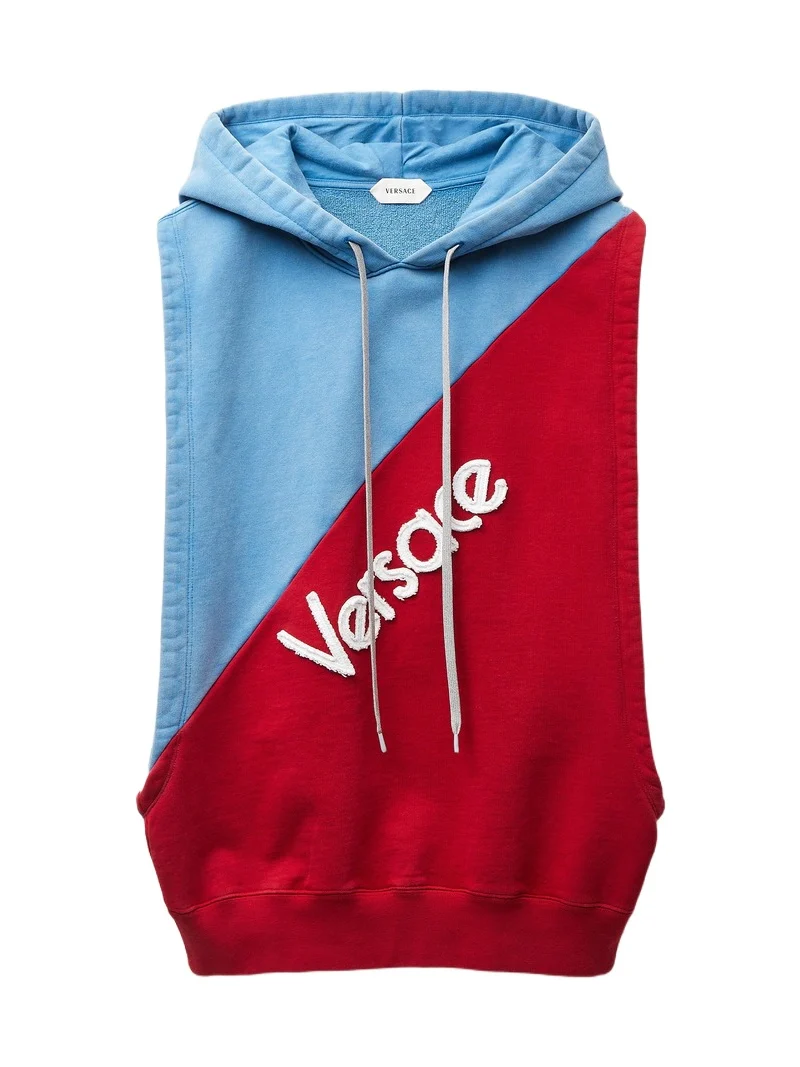 Versace Embroidered Cotton Sleeveless Hoodie