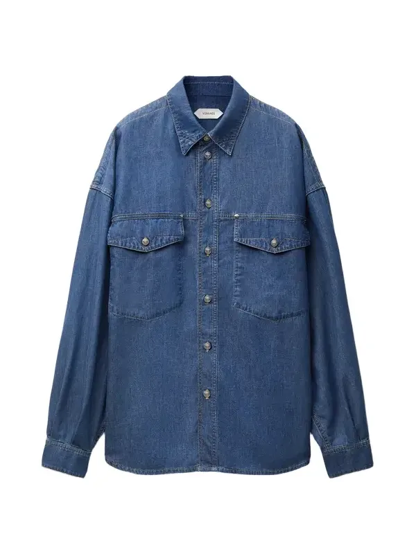 Embroidered-Logo Denim Cotton Shirt Embroidered-Logo Denim Cotton Shirt