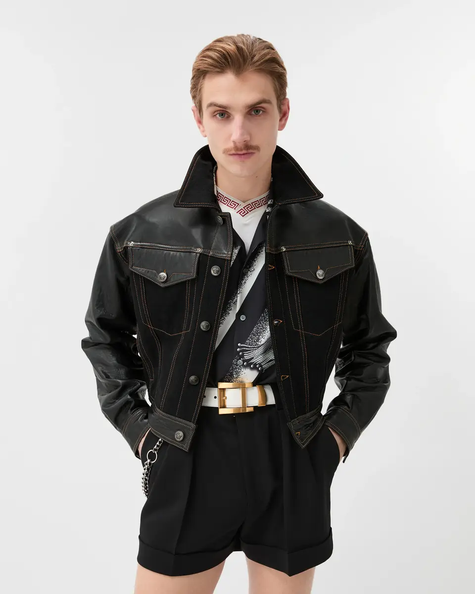 Versace Denim & Leather Blouson | Thumbnail 2 Versace Denim & Leather Blouson | Thumbnail 2