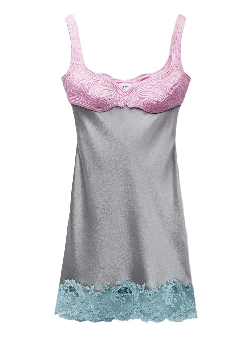 Lace-Trim Silk Cady Satin Mini Dress Lace-Trim Silk Cady Satin Mini Dress