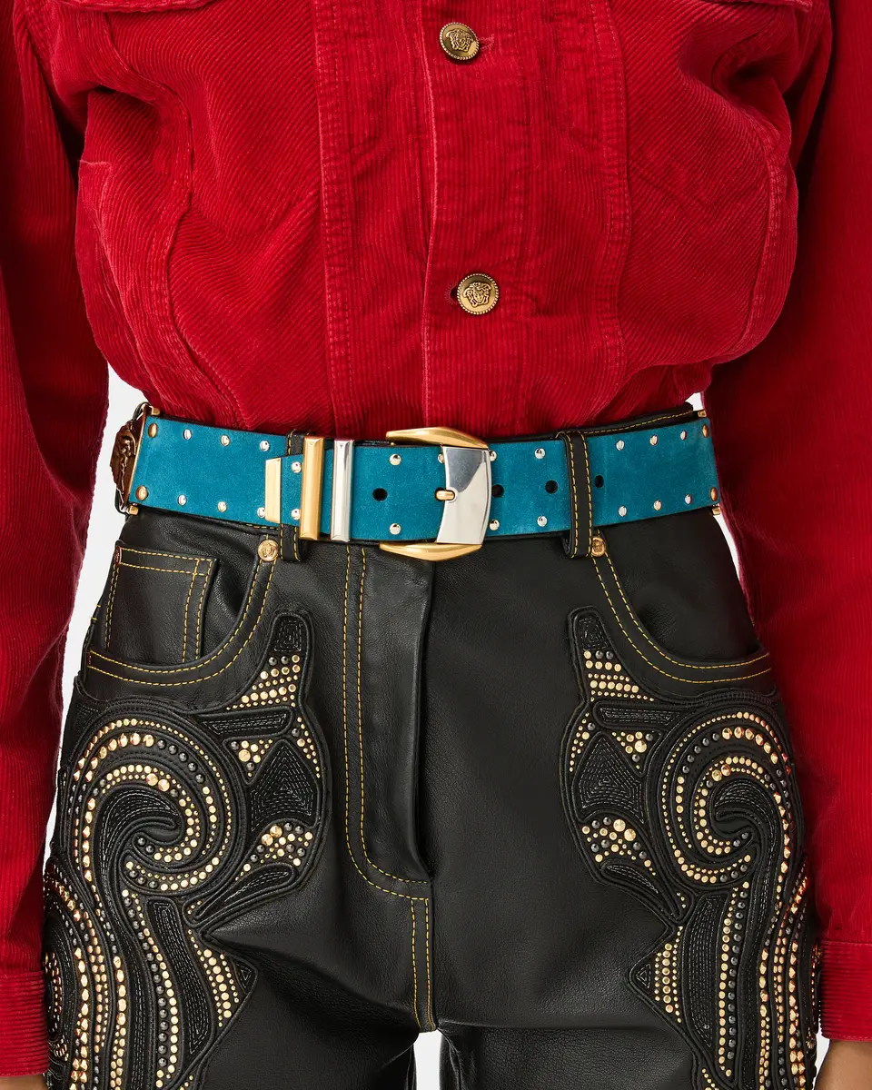 Versace Studded Suede Belt 4 cm | Thumbnail 2