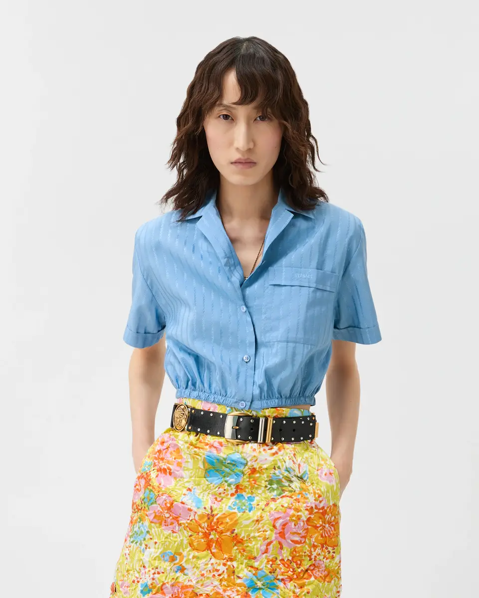 Versace Jacquard Cotton-Silk Crop Shirt | Thumbnail 2