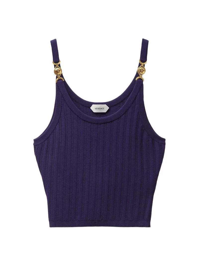 Versace Stretch Viscose Mesh Ribbed Knit Top