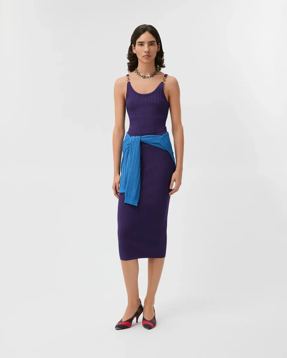 Versace Stretch Viscose Mesh Ribbed Knit Midi Skirt | Thumbnail 2 Versace Stretch Viscose Mesh Ribbed Knit Midi Skirt | Thumbnail 2