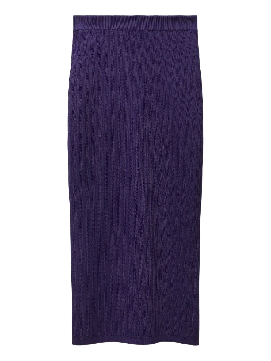 Stretch Viscose Mesh Ribbed Knit Midi Skirt Stretch Viscose Mesh Ribbed Knit Midi Skirt