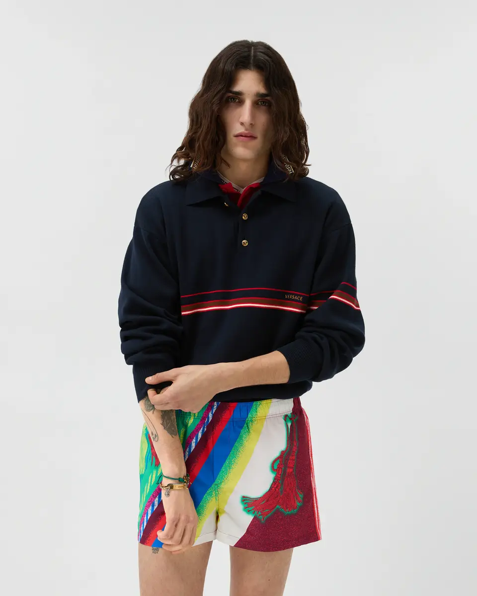 Versace Embroidered-Logo Cotton Knit Polo | Thumbnail 2 Versace Embroidered-Logo Cotton Knit Polo | Thumbnail 2