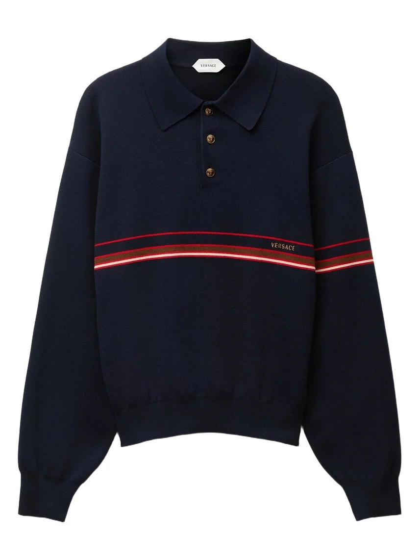 Versace Embroidered-Logo Cotton Knit Polo