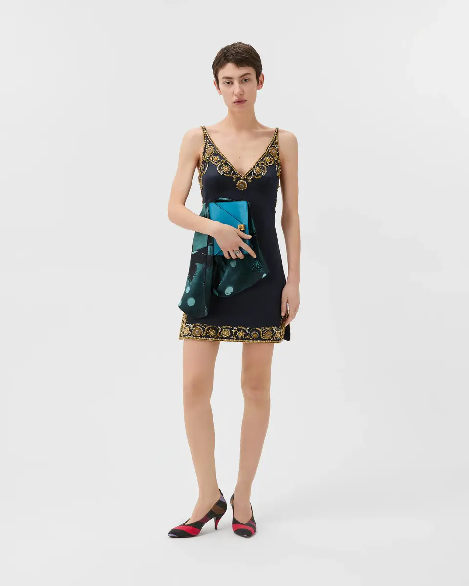 Versace Embroidered Silk Cady Satin Mini Dress | Thumbnail 2