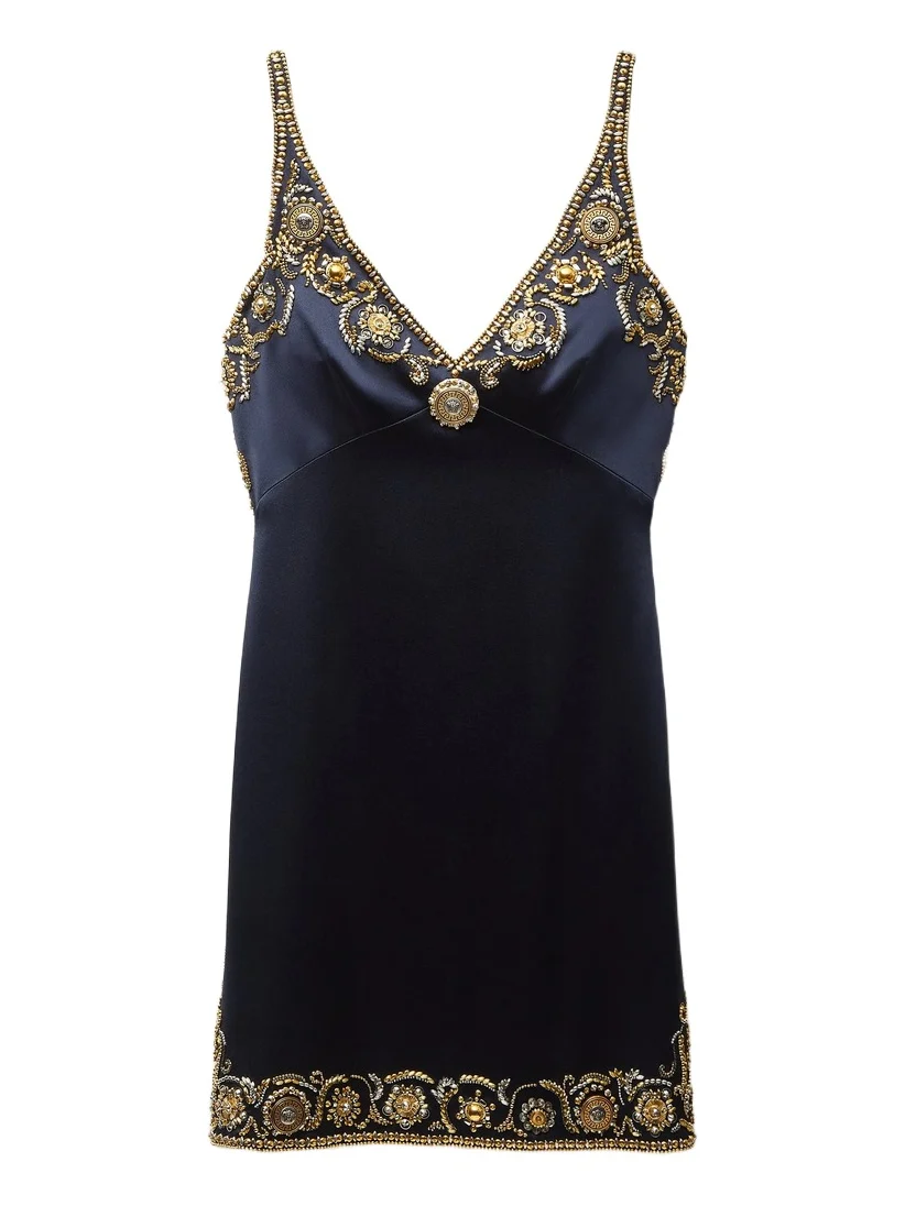 Versace Embroidered Silk Cady Satin Mini Dress