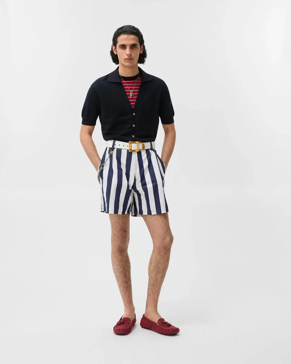 Versace Striped Cotton Denim Shorts | Thumbnail 2 Versace Striped Cotton Denim Shorts | Thumbnail 2