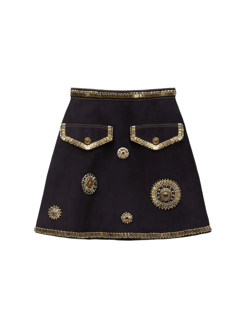 Versace Embroidered Suede Mini Skirt