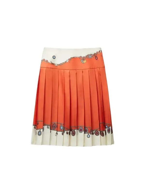 Printed Twill Silk Midi Skirt