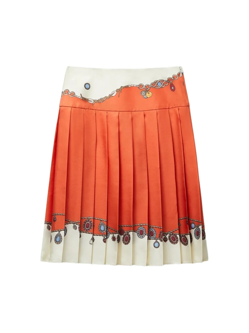 Versace Printed Twill Silk Midi Skirt
