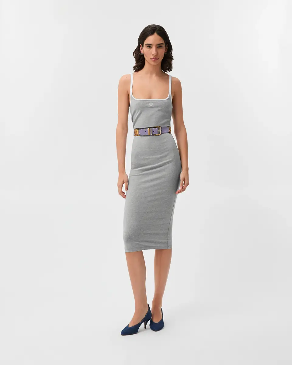 Versace Embroidered-Logo Stretch Cotton-Jersey Midi Dress | Thumbnail 2 Versace Embroidered-Logo Stretch Cotton-Jersey Midi Dress | Thumbnail 2