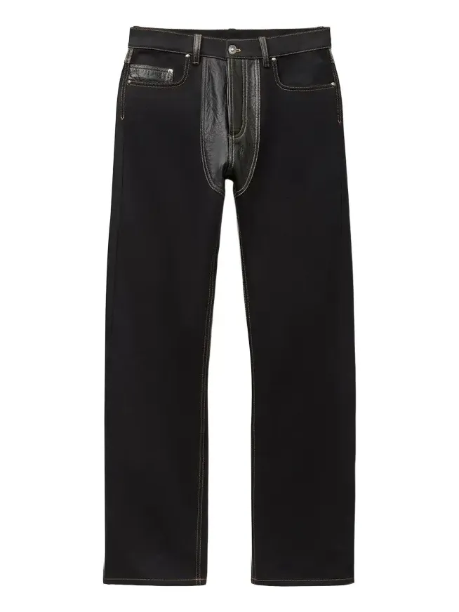Versace Denim & Leather Straight Jeans