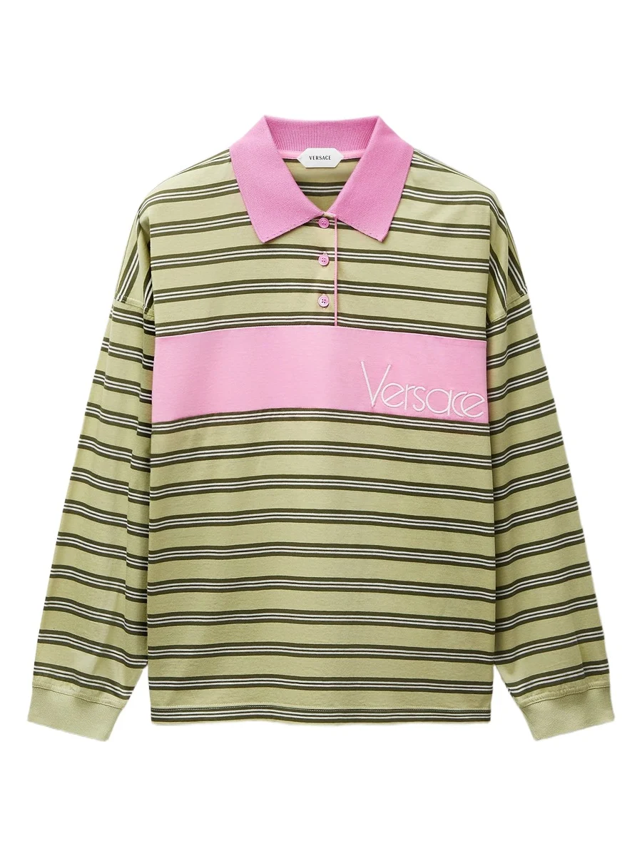 Embroidered-Logo Striped-Intarsia Cotton Polo
