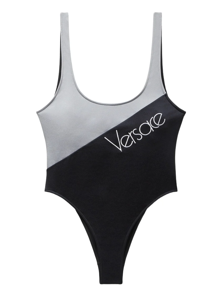Versace Embroidered-Logo One-Piece Swimsuit