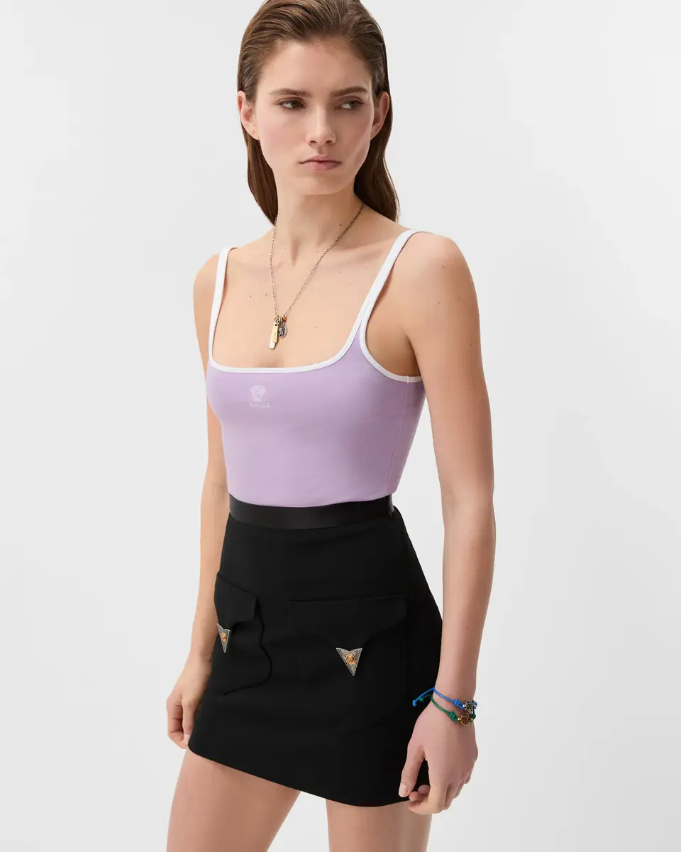 Versace Embroidered-Logo Stretch Cotton-Jersey Tank Top | Thumbnail 2