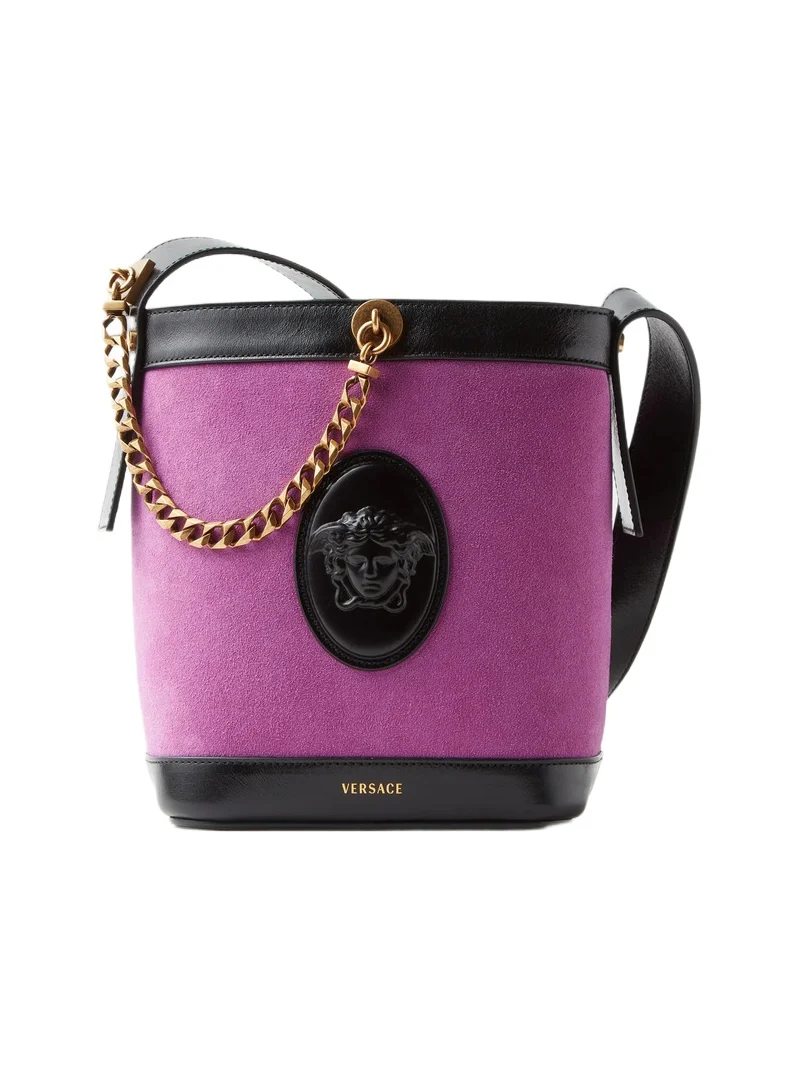 Versace Pivot Mini Suede Bucket Bag