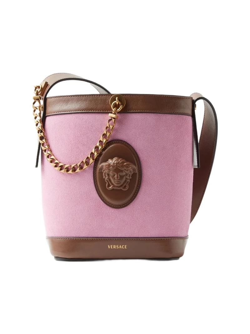Versace Pivot Mini Suede Bucket Bag
