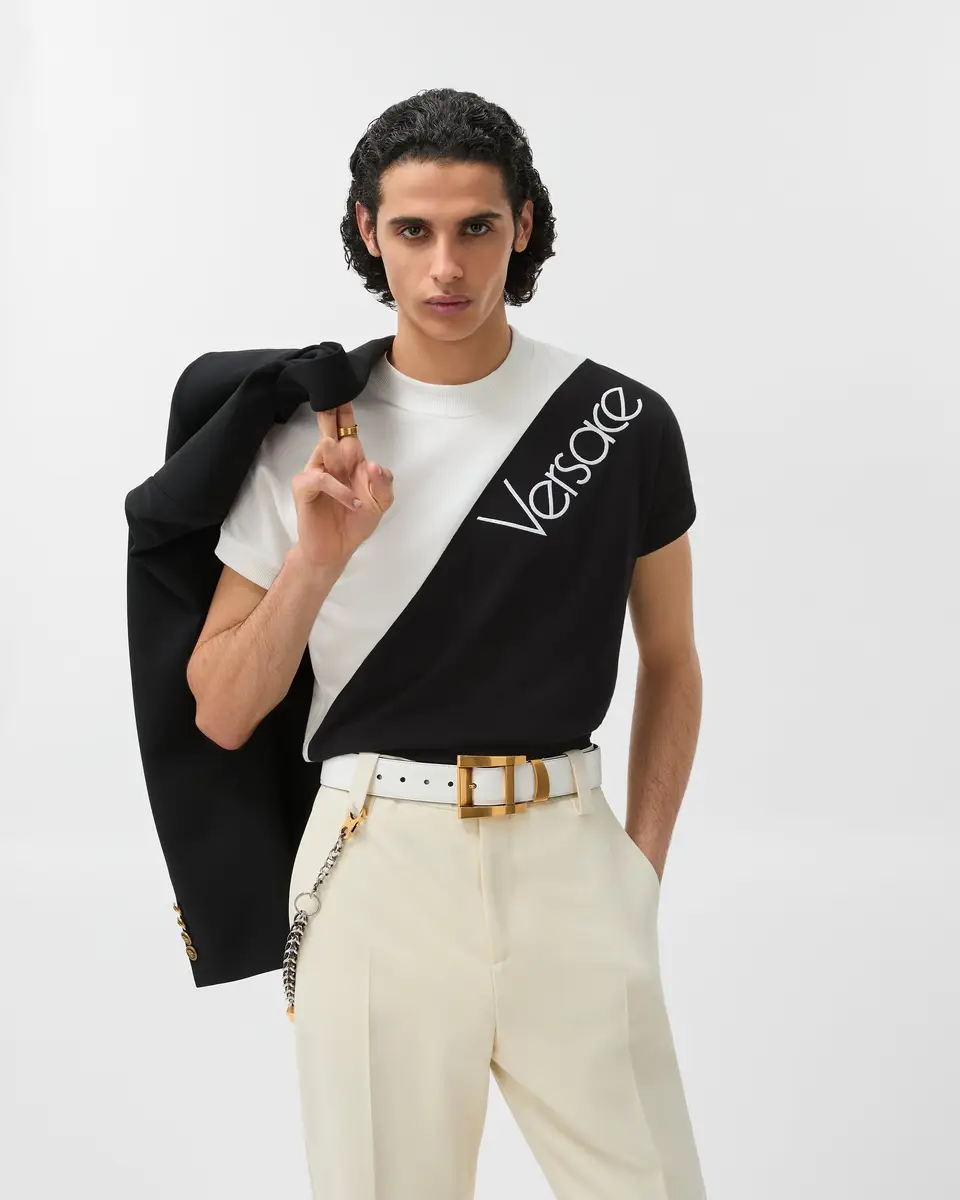 Versace Embroidered-Logo Stretch Cotton-Jersey Slim T-Shirt | Thumbnail 2 Versace Embroidered-Logo Stretch Cotton-Jersey Slim T-Shirt | Thumbnail 2