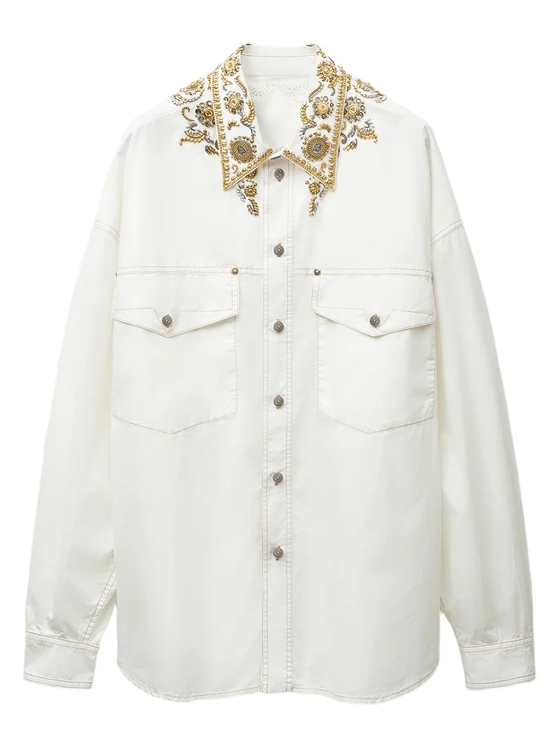 Versace Embroidered Cotton-Poplin Shirt