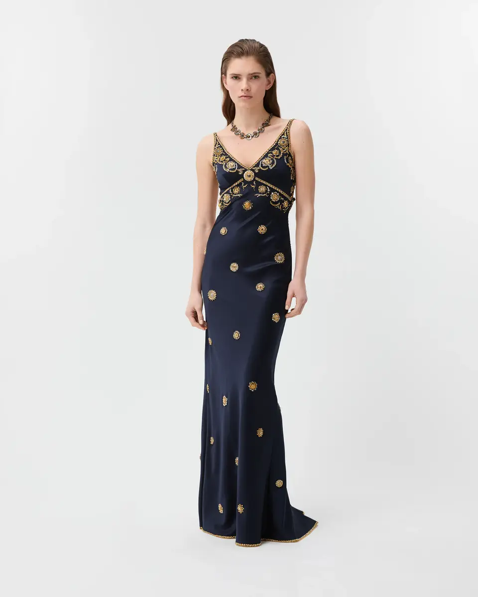 Versace Embroidered Silk Cady Satin Gown | Thumbnail 2 Versace Embroidered Silk Cady Satin Gown | Thumbnail 2