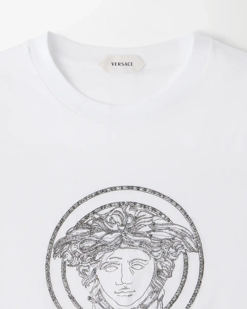 Versace Embroidered Cotton-Jersey T-Shirt | Thumbnail 2 Versace Embroidered Cotton-Jersey T-Shirt | Thumbnail 2