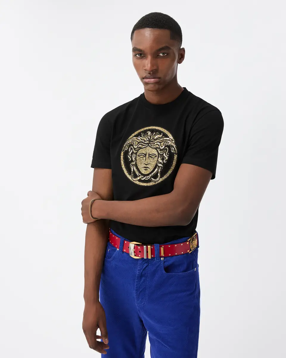 Versace Embroidered Cotton-Jersey Slim T-Shirt | Thumbnail 2 Versace Embroidered Cotton-Jersey Slim T-Shirt | Thumbnail 2