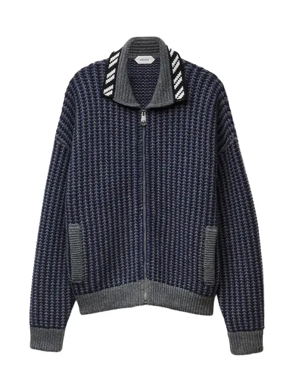 Intarsia Wool Knit Zip Cardigan Intarsia Wool Knit Zip Cardigan
