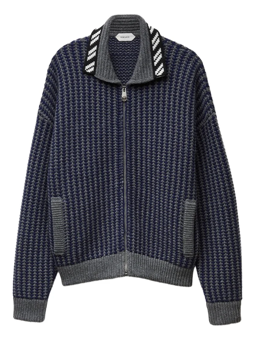 Intarsia Wool Knit Zip Cardigan Intarsia Wool Knit Zip Cardigan