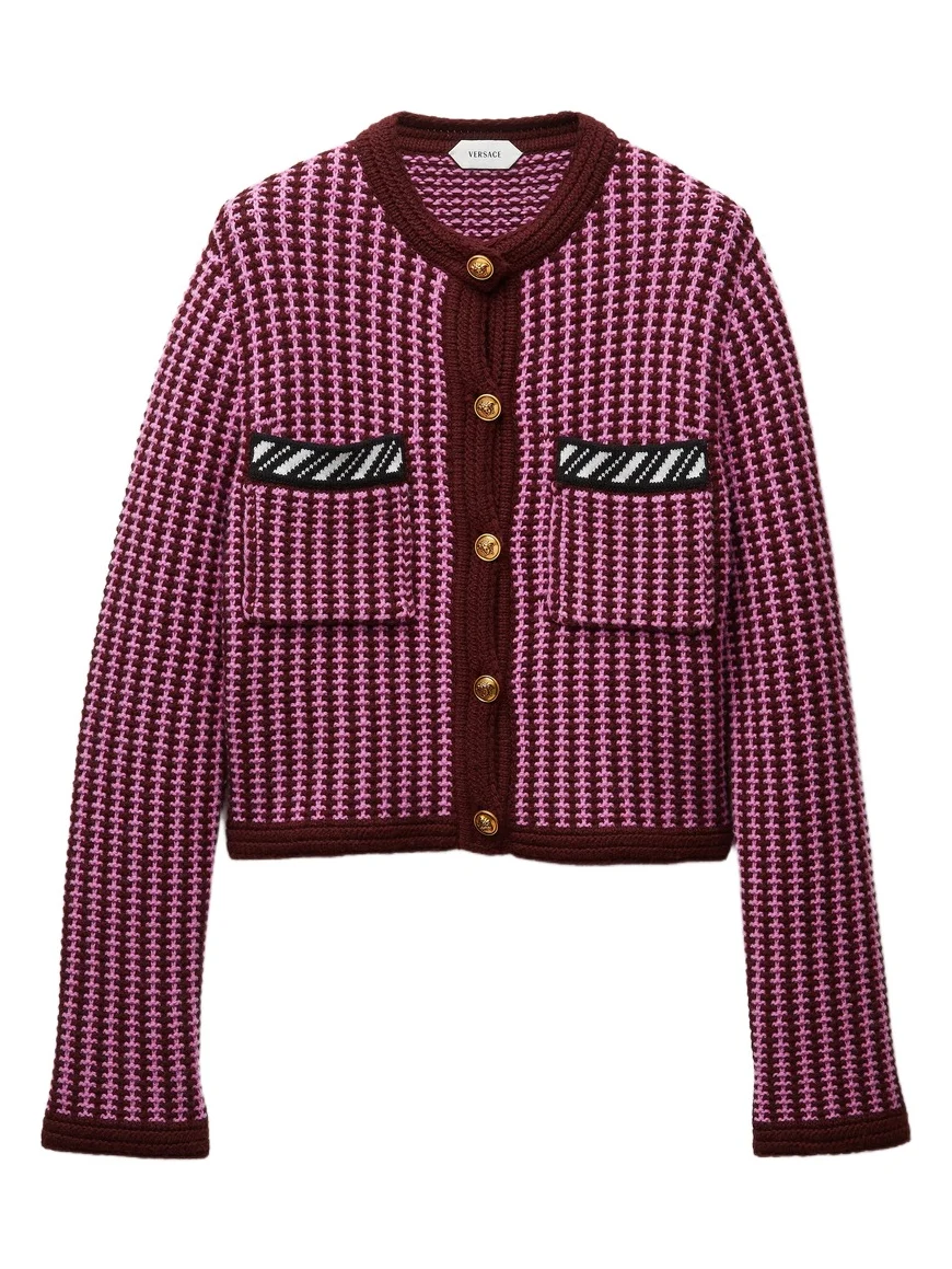Wool Crochet-Stitch Knit Cardigan