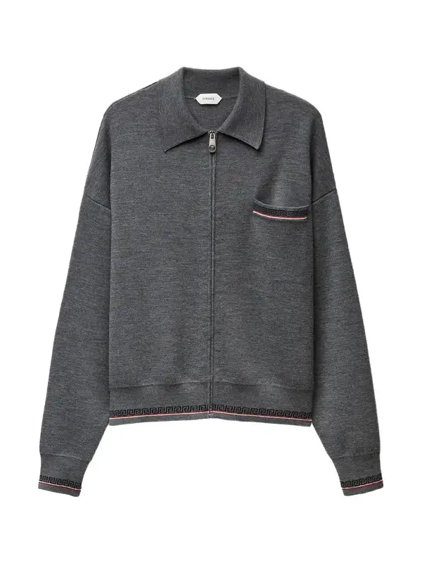 Versace Jacquard Wool Knit Zip Sweater