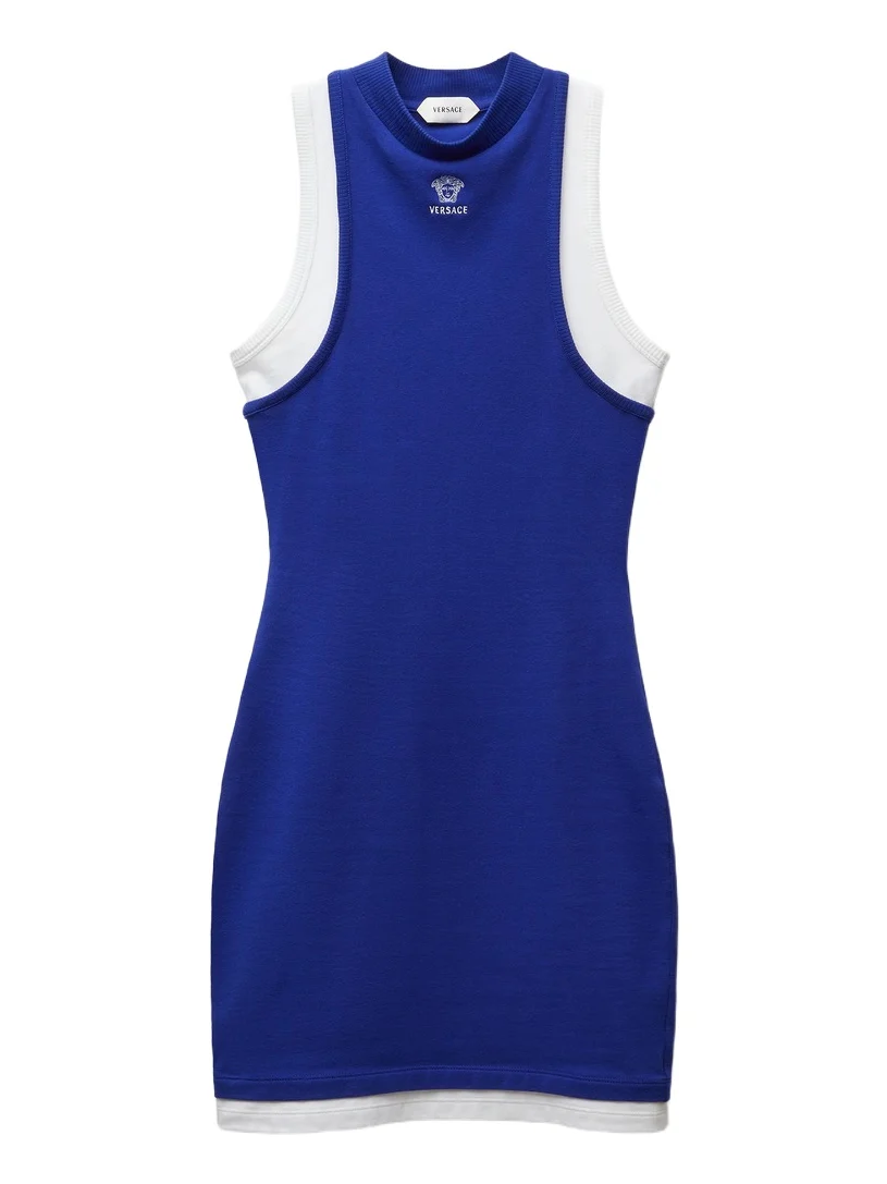 Versace Embroidered-Logo Stretch Cotton-Jersey Mini Dress