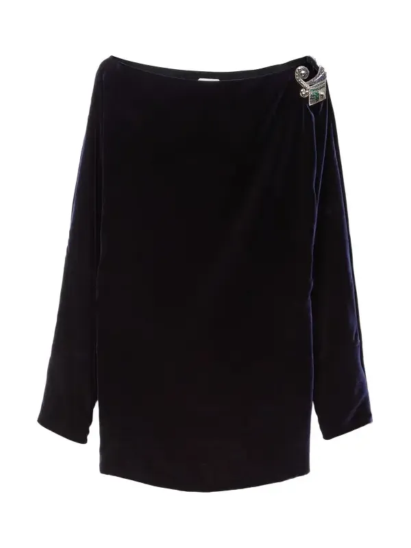 Embroidered Velvet Mini Dress