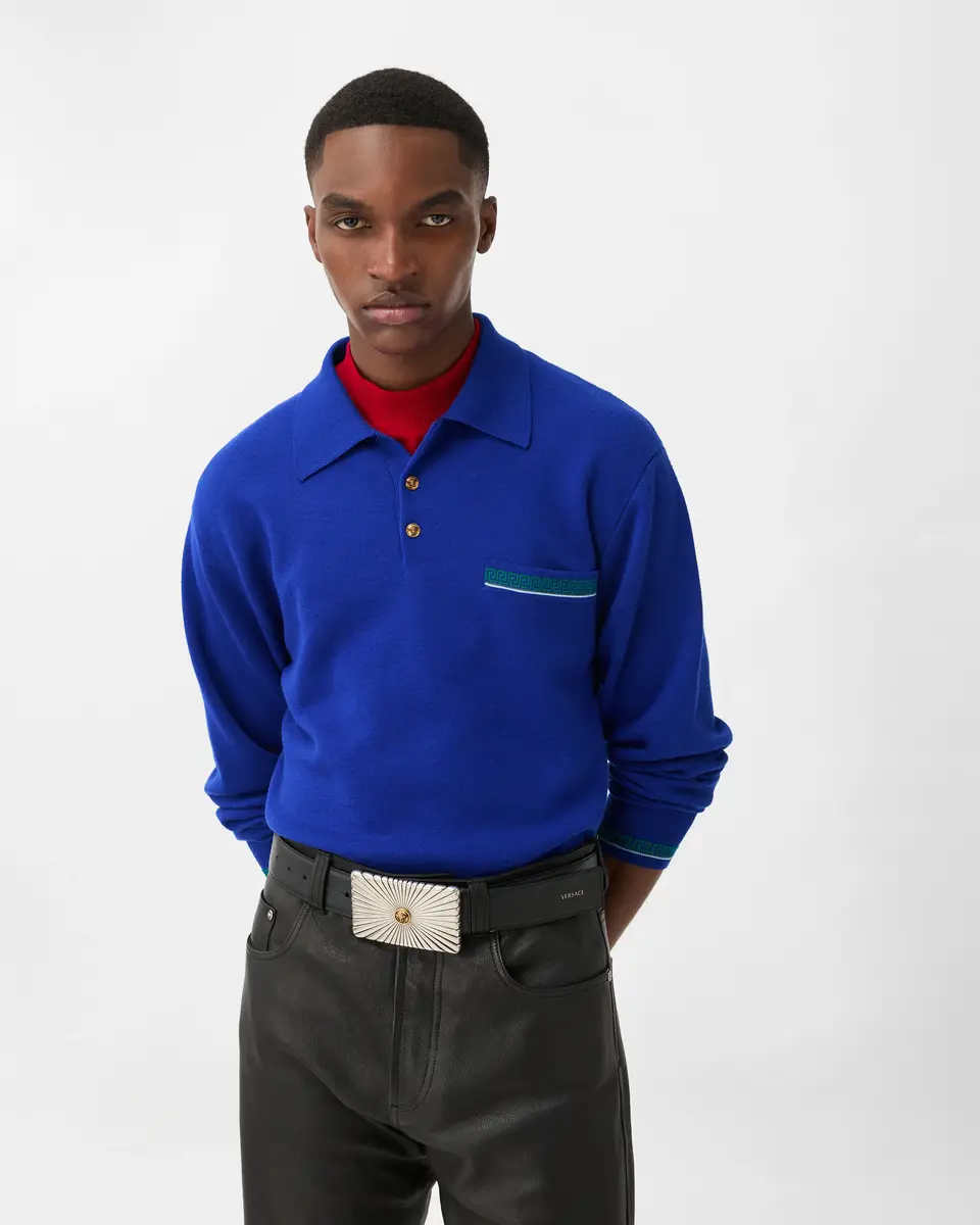 Versace Jacquard Wool Knit Polo Sweater | Thumbnail 2 Versace Jacquard Wool Knit Polo Sweater | Thumbnail 2
