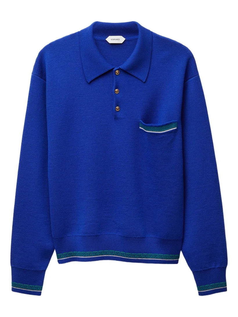 Versace Jacquard Wool Knit Polo Sweater