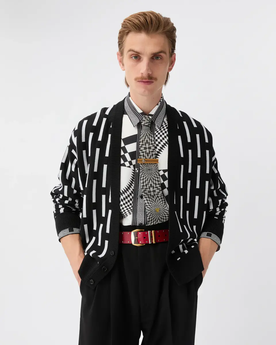 Versace Embroidered-Logo Wool Knit Cardigan | Thumbnail 2