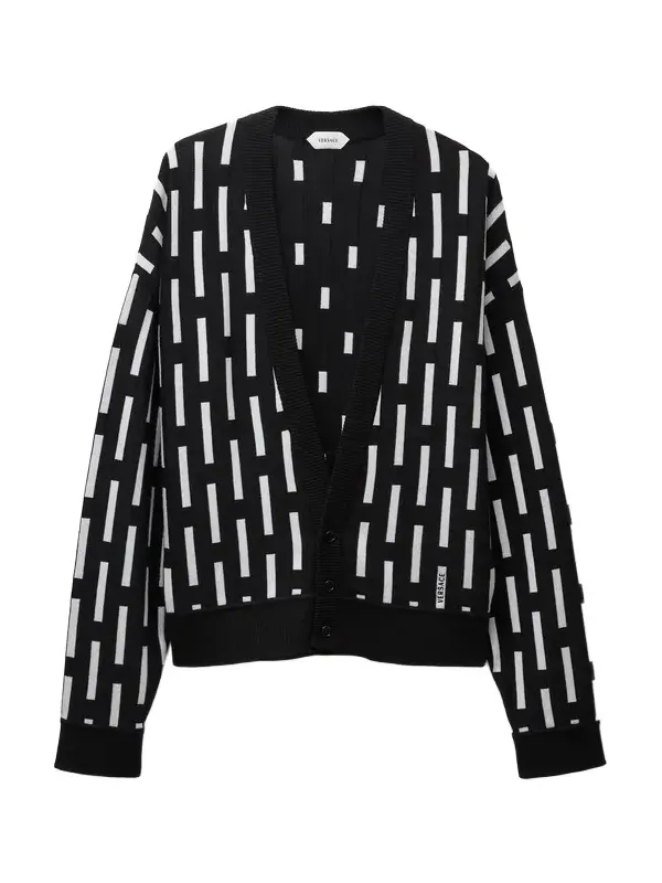 Embroidered-Logo Wool Knit Cardigan Embroidered-Logo Wool Knit Cardigan