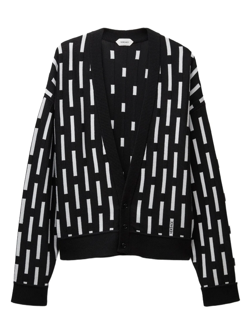 Embroidered-Logo Wool Knit Cardigan