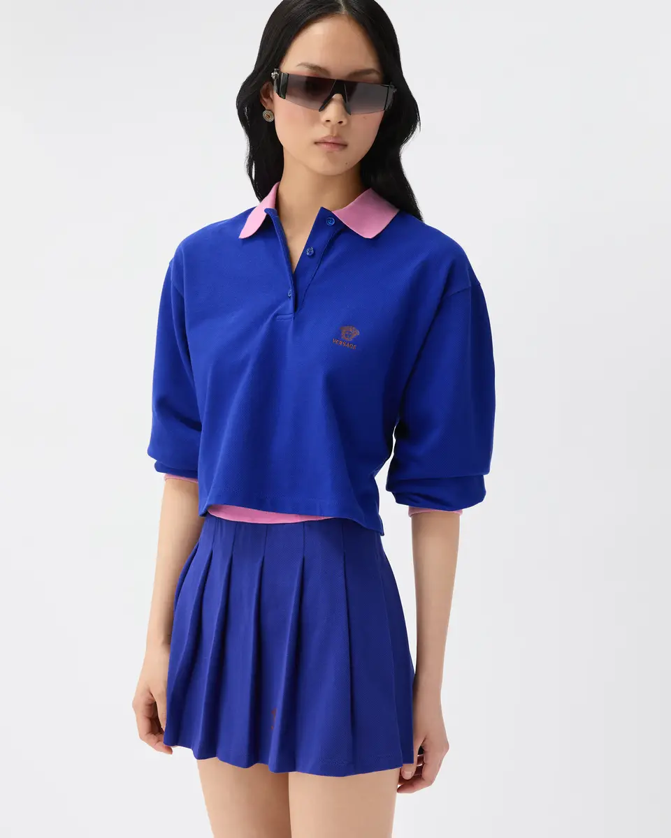 Versace Embroidered-Logo Cotton Piqué Long-Sleeved Polo | Thumbnail 2