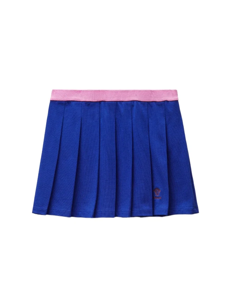 Versace Embroidered-Logo Cotton Piqué Pleated Mini Skirt